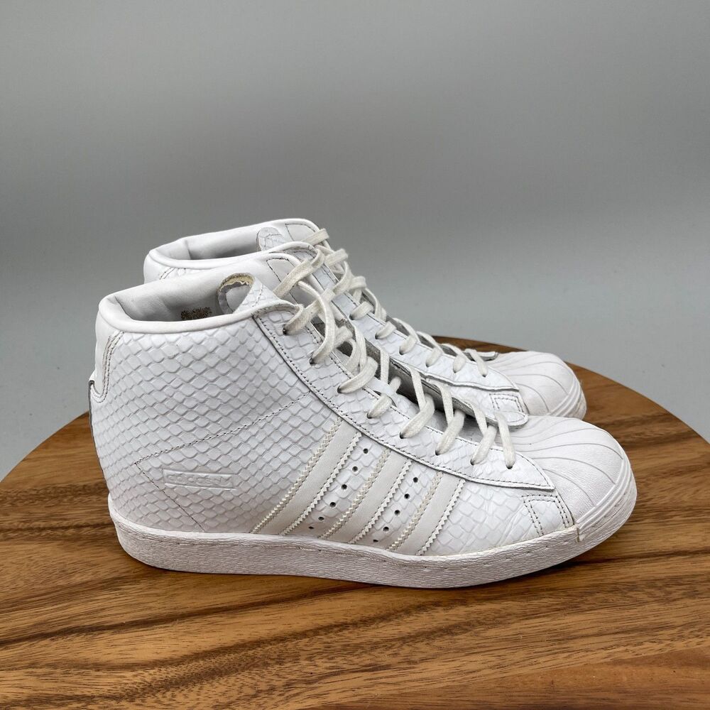 Adidas Pro Model Shoes Womens Size 10 White Leather 'Snakeskin' Hidden Wedge